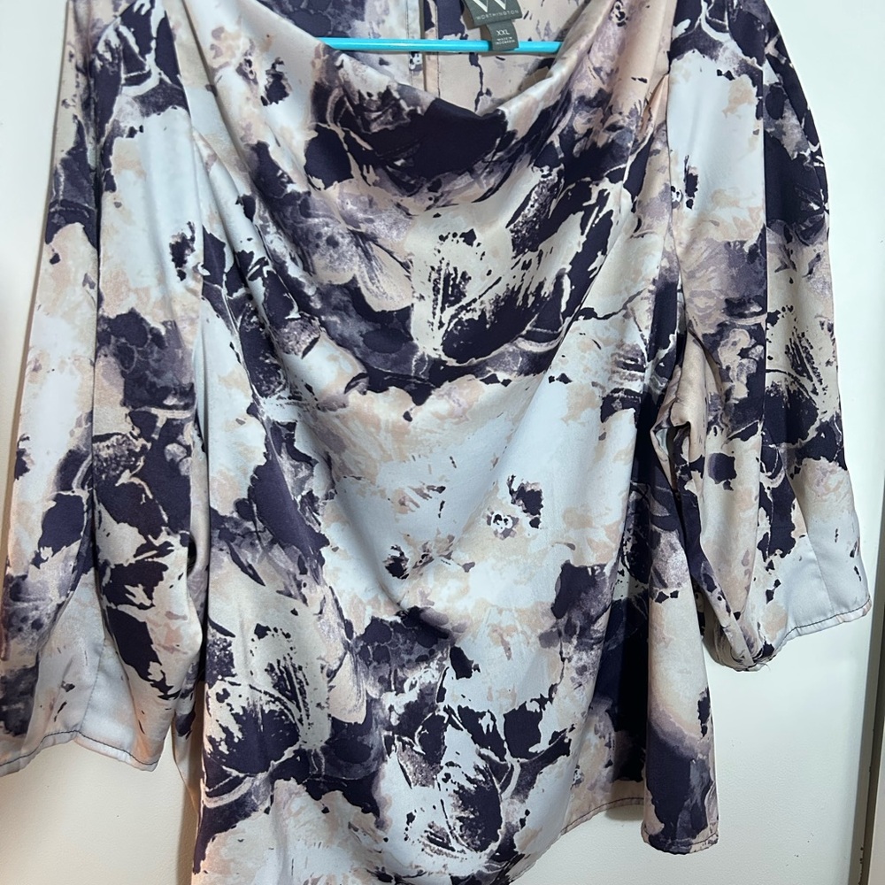 Worthington Artistic Print Blouse - Cream and Black